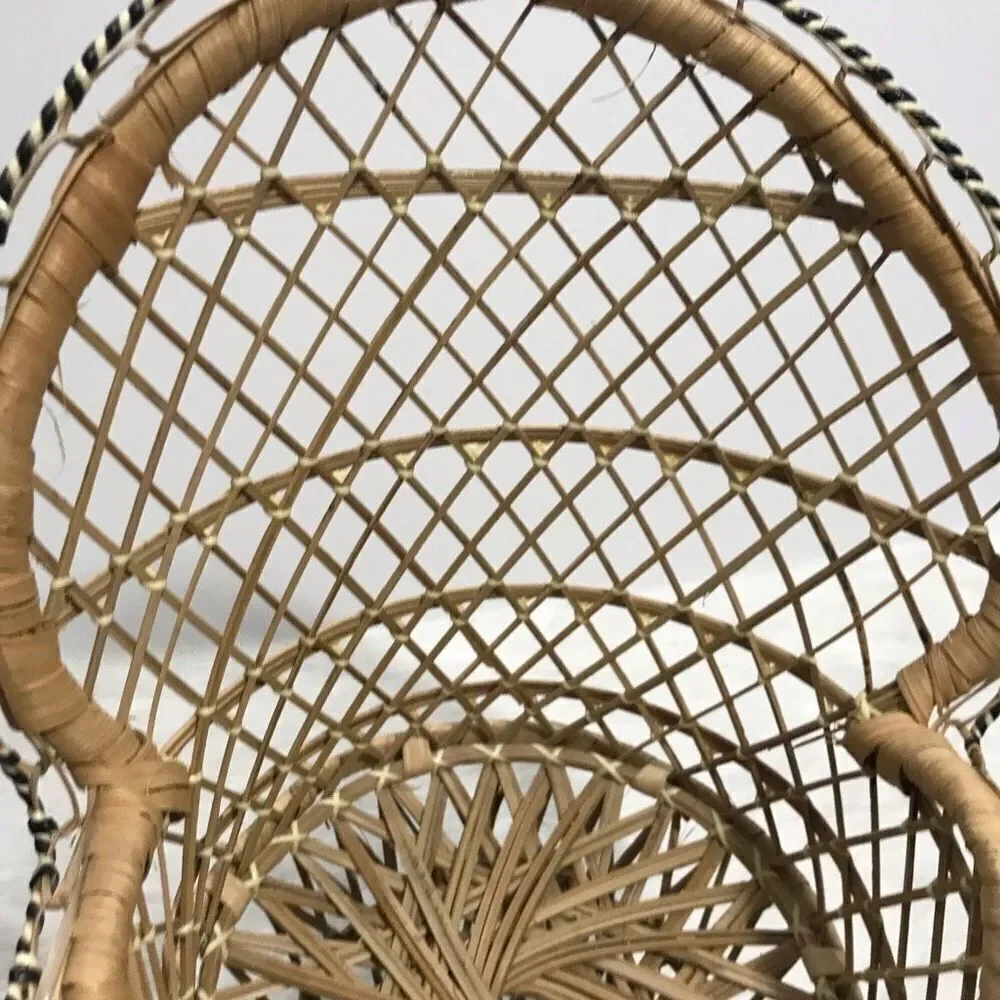 Mini‎ Papasan Boho Doll Chair Whicker Peacock Fan Back Rattan Chair Plant Stand